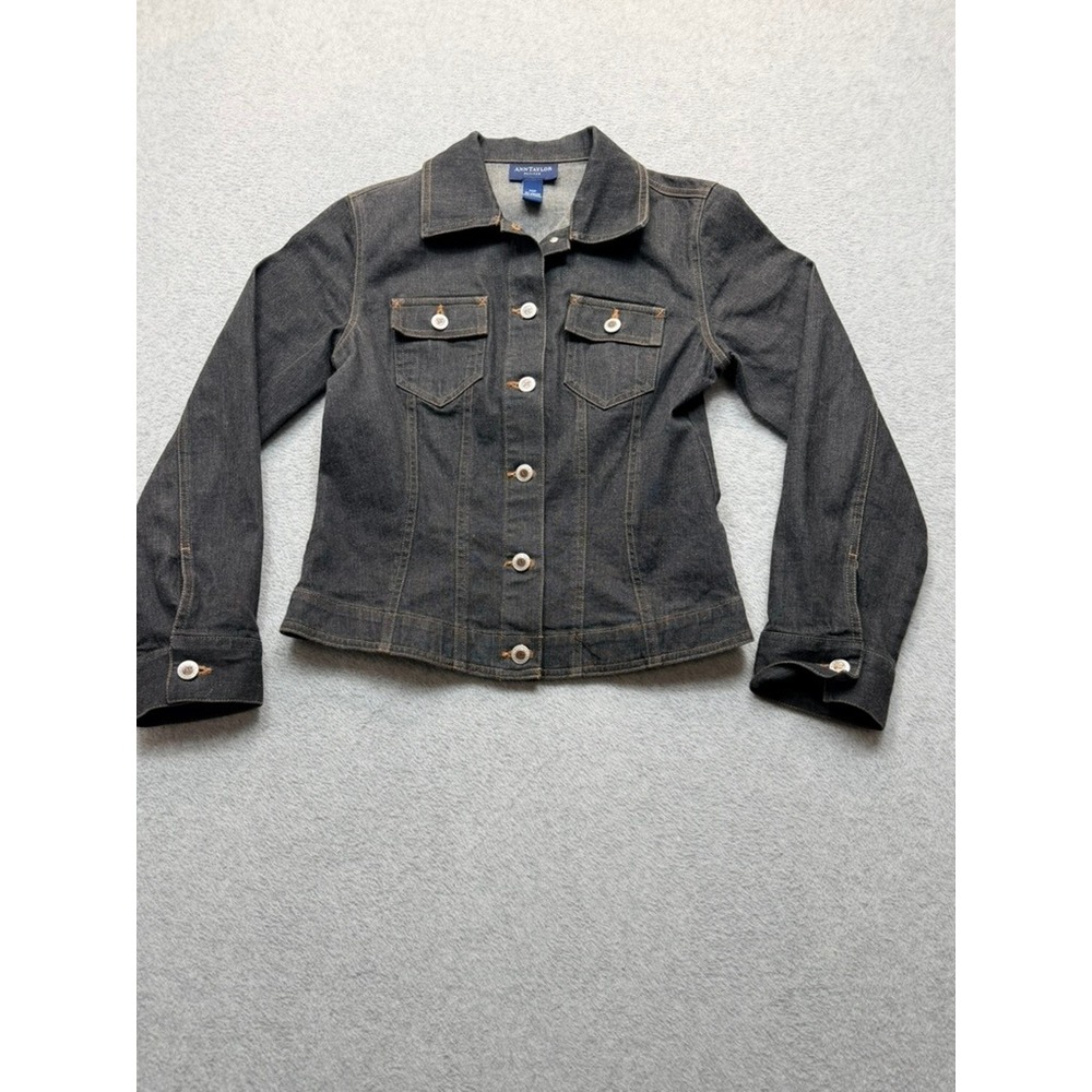 Ann Taylor Petites Dark Wash Denim Jacket Cotton Stretch XSP Blue Jean Jacket